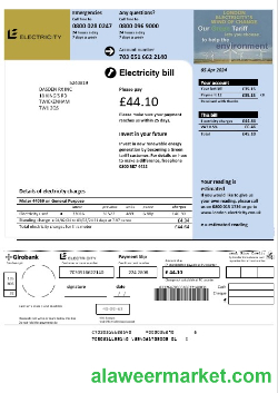 United Kingdom Electricity business utility bill template in Word and PDF formats
